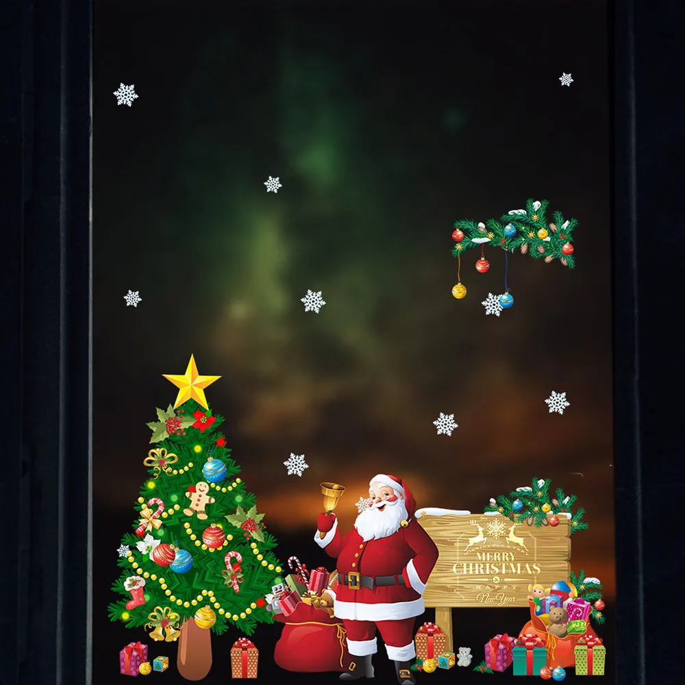 Новогодние украшения окна рождественские наклейки на Съемная Наклейка стену