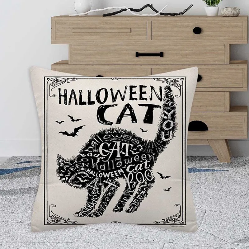 Декоративный льняной чехол для подушки на Хэллоуин с принтом летучая мышь