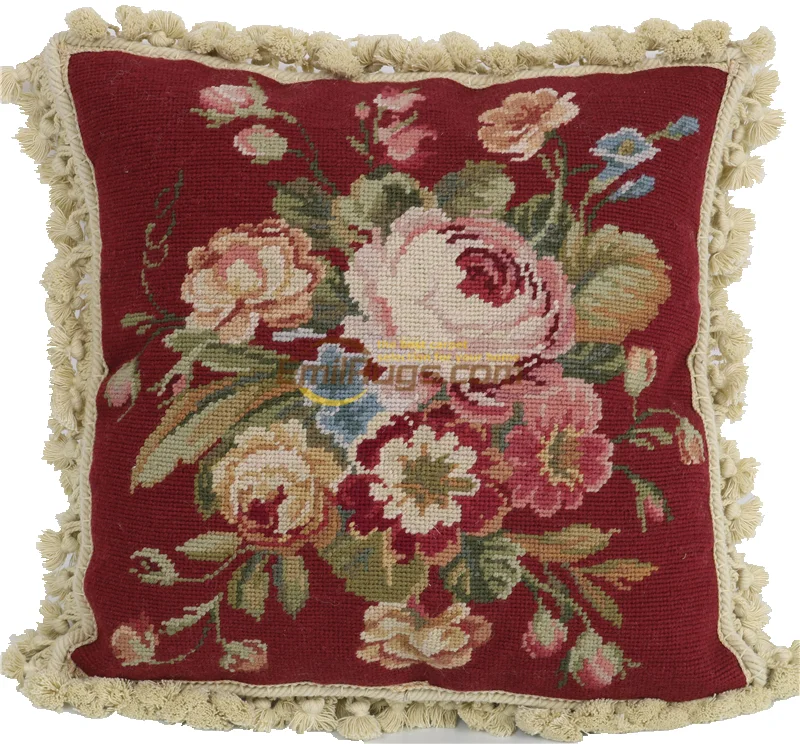 needlepoint pillows Made In China Square Roses Handmade woolen Needlepoint Chair Cushion Pad aubusson | Дом и сад