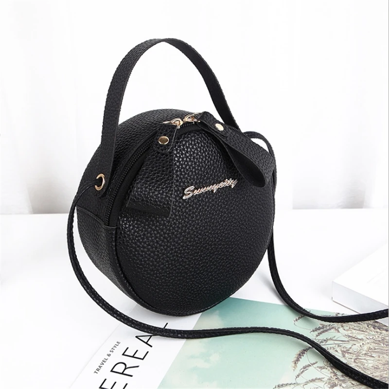 

Fashion Women Phone Bag Mini PU Leather Circular Handbag Simple Design Messenger Bags For Women Female Crossbody Bags Purse