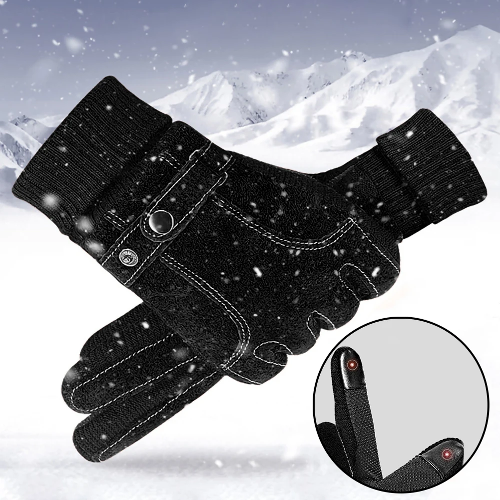 Мужские зимние перчатки из искусственной кожи с сенсорным экраном толстые для