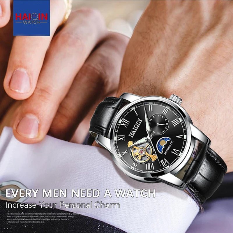 Новые HAIQIN механические мужские часы Топ Бренд роскошные повседневные