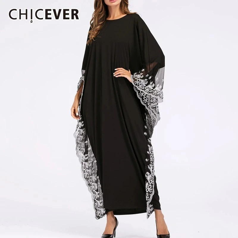 CHICEVER/женское платье с цветочной вышивкой Женское круглым вырезом и рукавами