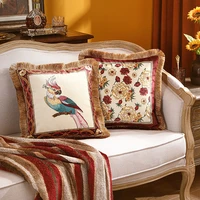 2022 cushion cover decorative pillow case artistic tassel modern luxury parrot flora soft velvet sofa chair bedding coussin
