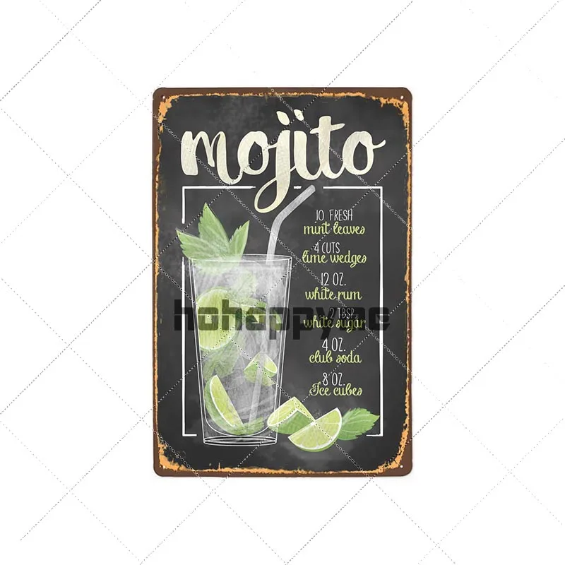 9112842 Коктейльные металлические жестяные вывески Mojito Ретро табличка Куба либр Москву мул настенный плакат паб клуб бар декоративные тарелки 20x30 см - Цвет: 9112842