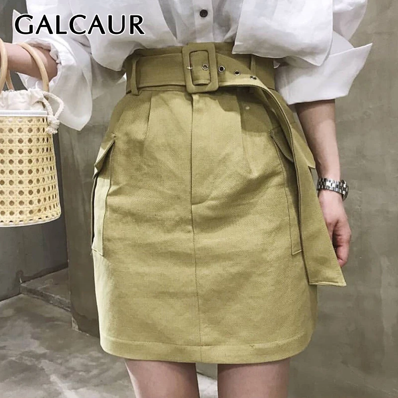 GALCAUR элегантные белые женские юбки с высокой талией поясом А-силуэта Мини Летняя