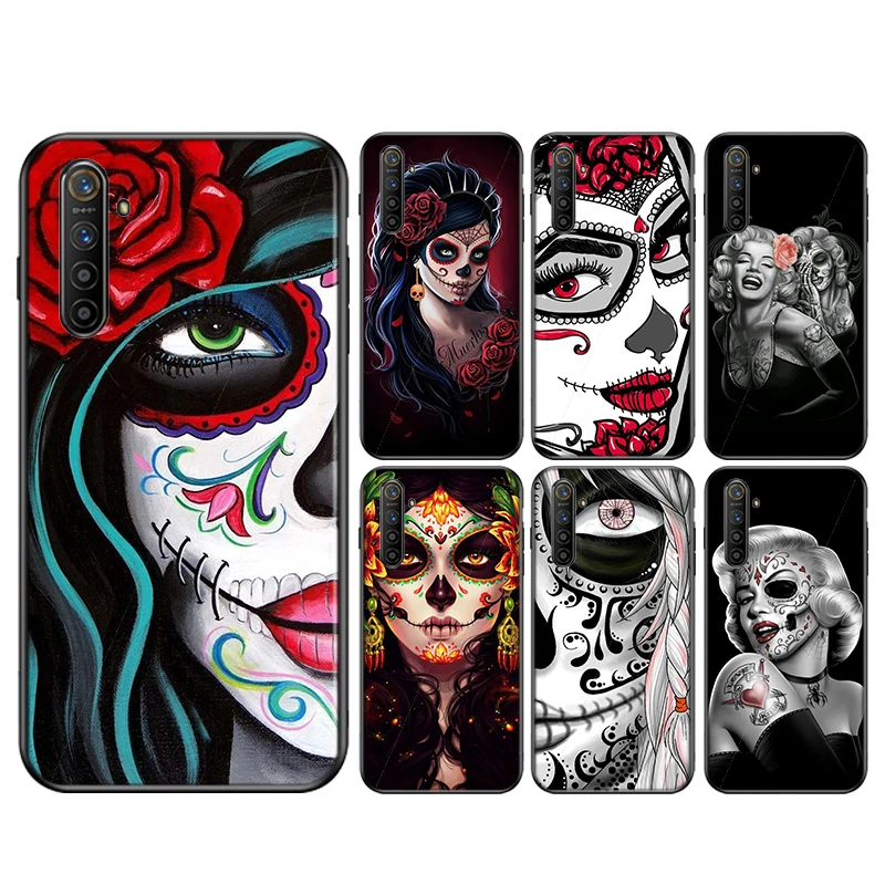 

Flower Skull Lady Man Silicone Cover For OPPO Reno 4 3 Pro 10X Zoom 2 Z F Realme ACE C2 X2 Pro 5G Phone Case