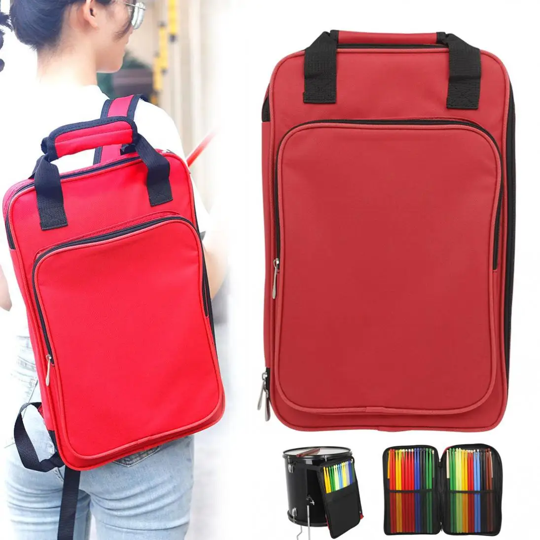 Рюкзак из ткани Оксфорд красная сумка с хлопковой барабанной палочкой