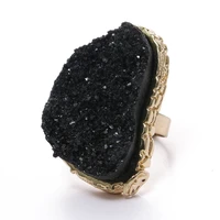 2020 boho enorme druzy anillos de resina abierto ajustable anillo mujeres regalos gran imitaci%c3%b3n geoda cristal cuarzo anillos de