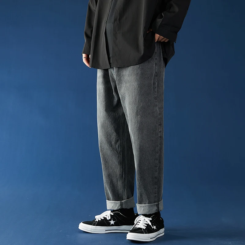 

Spring Autumn 2021 Men's jeans Fashion Straight Regular Blue Stretch Denim Trousers Men Plus Size Men trousers baggy jeans 3XL