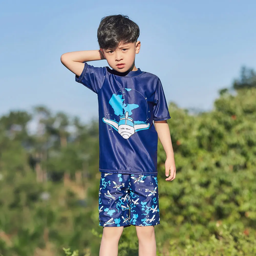 Купальный костюм для мальчиков рубашка с коротким рукавом и защитой от рашгарда