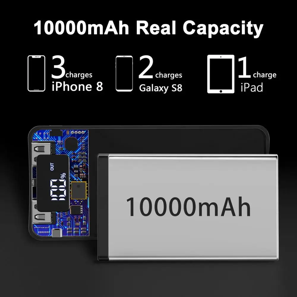 INIU 3A 10000mAh светодиодный блок питания двойное Портативное зарядное usb-устройство банк питания для iPhone Xiaomi Mi телефон внешний аккумулятор