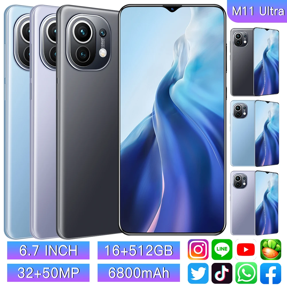 

Newest M11 Ultra Global Version Smartphone 6.7 Inch Screen Snapdragon 888 16GB 512GB 32MP 50MP Camera Face ID 6800mAh Battery