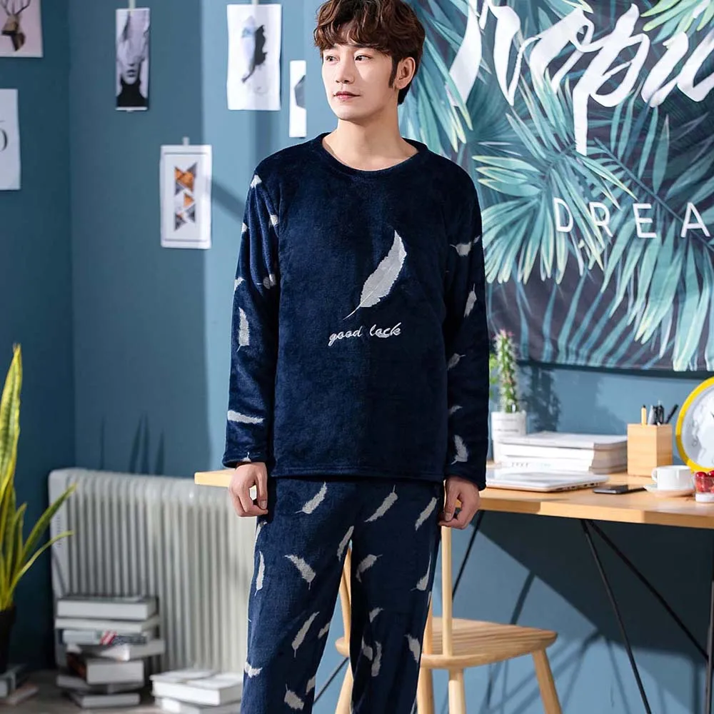 Модель 4XL Мужская зимняя Фланелевая пижама теплые брюки одежда для сна домашний