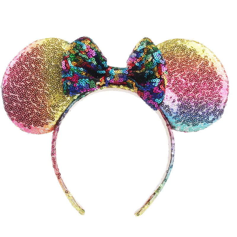 32 стиля Радужные Блестки повязка для волос девочек Минни блестящие уши бант