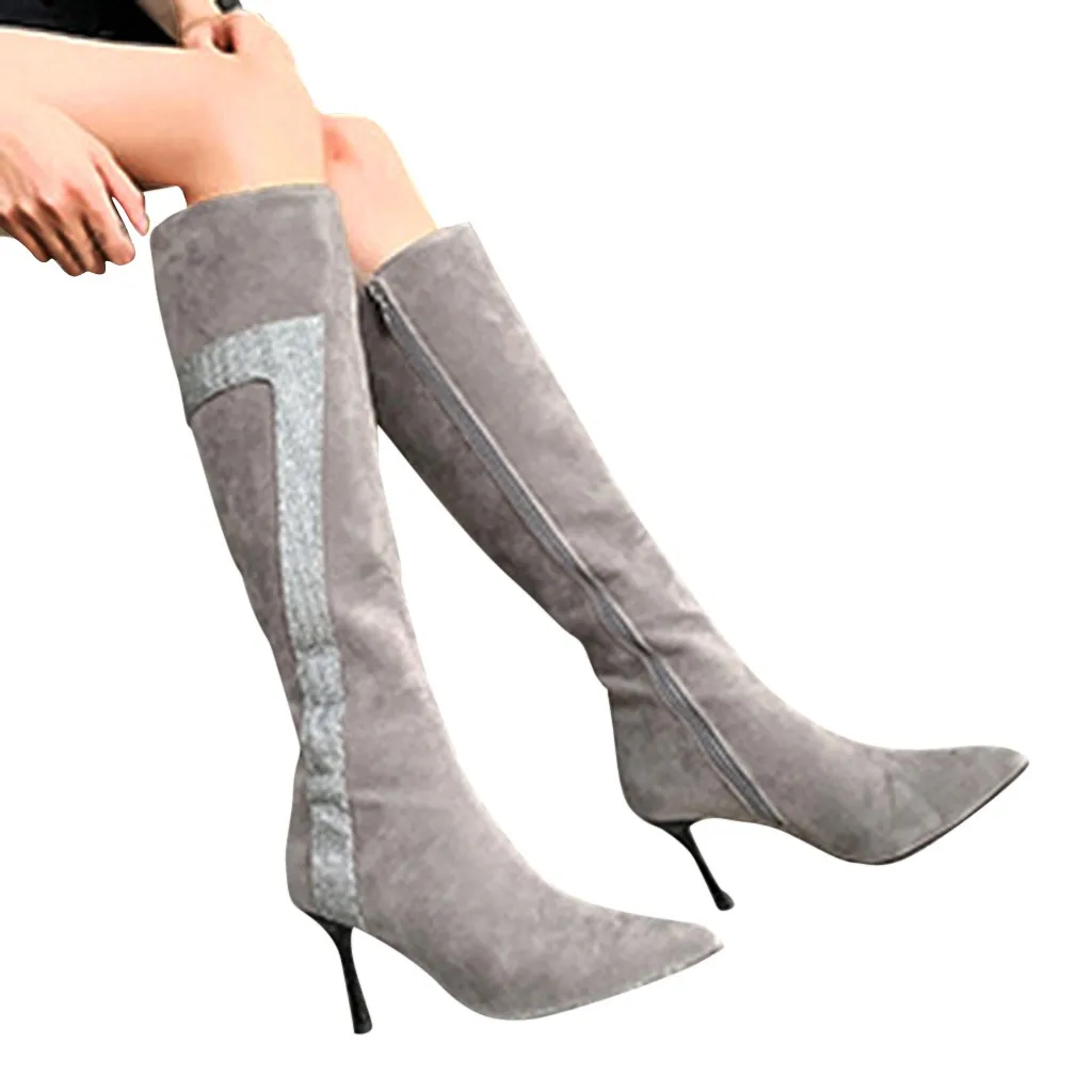 Высокие сапоги до бедра Женские модные зимние на молнии из флока высоком тонком