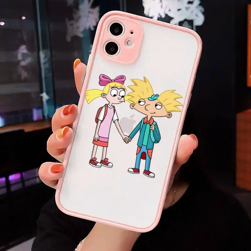 

Hey Arnold America cartoon Phone Case For iPhone 12 11 Mini Pro XR XS Max 7 8 Plus X Matte transparent Pink Back Cover
