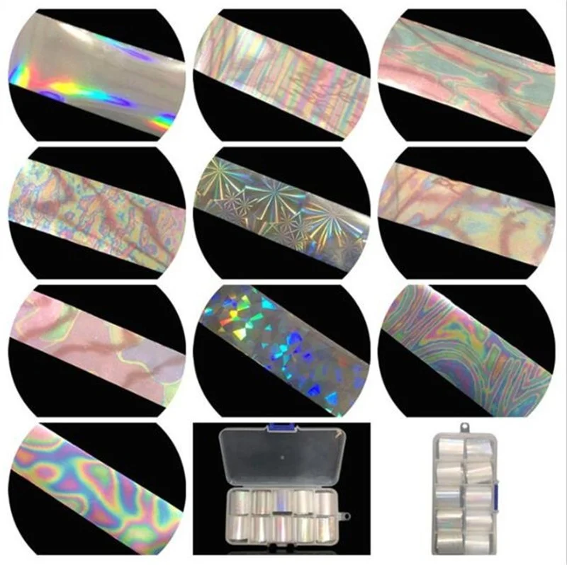 10 рулонов/набор Фольга для ногтей Лазерная сверкающая Смешанная красота
