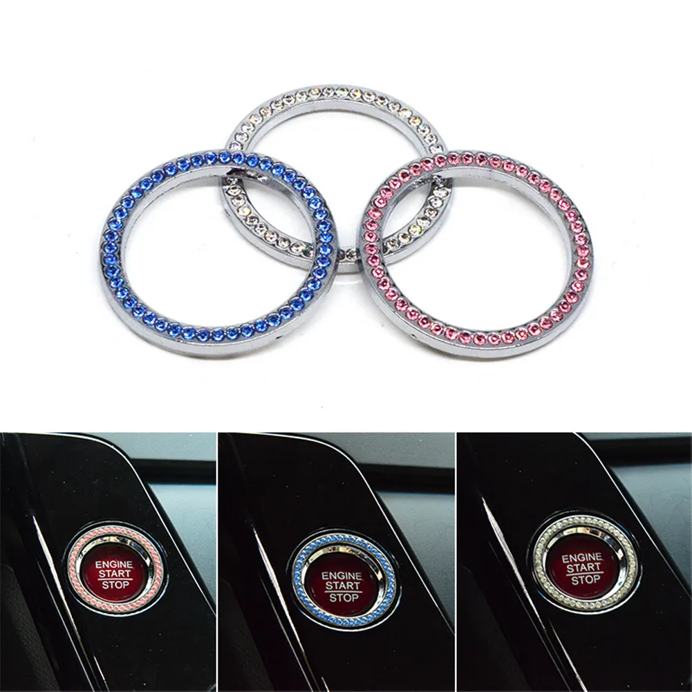 

Lcyonger Cars One-Key Engine Start Stop Ignition Push Button Switch Cover Decorative Rhinestone Diamond Crystal Ring Car Parts