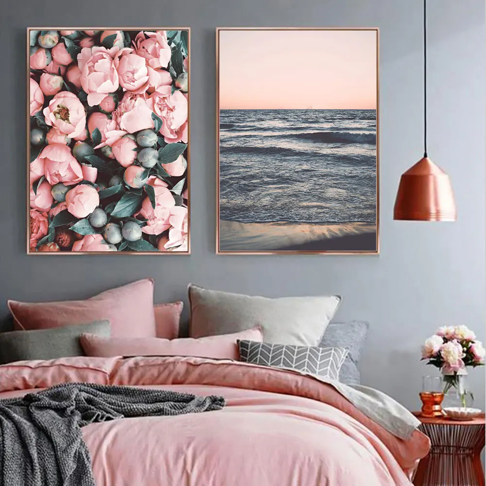 Пейзаж картина с цветами морской постер скандинавский цветок Настенная зеленая