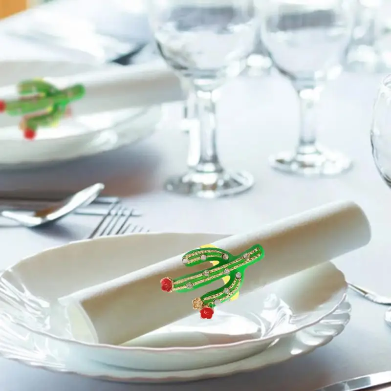 

6pcs Gold Napkin Ring Xmas Napkin Buckles Wedding Event Decor Crafts Cactus Tissue Holder Wedding Banquet Hotel Party Supplies