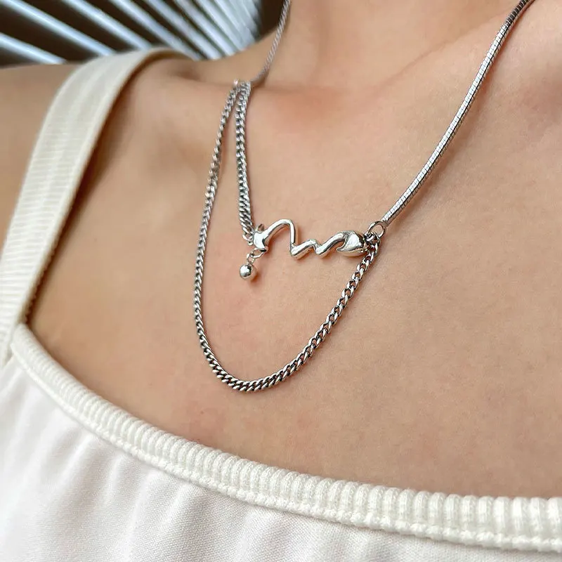 

VENTFILLE 925 Sterling Silver Water Ripple Pendant Necklace For Women Personality Double-layer Clavicle Chain 2021 New Trendy