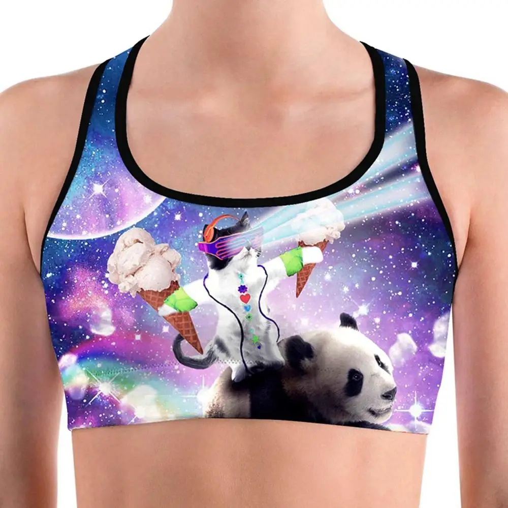Women's Galaxy Cat Vibrant Fitness Bra Training Breathable Gym Sports Bras for Running Cycling |