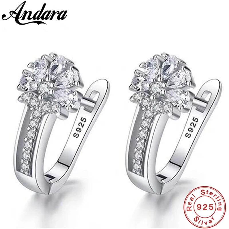 Güzel Takı 925 Ayar Gümüş Küpe Zirkon Kristal Çiçek Küpe Ile Kakma Charm Takı Kadınlar Için Hediye Nişan Çar