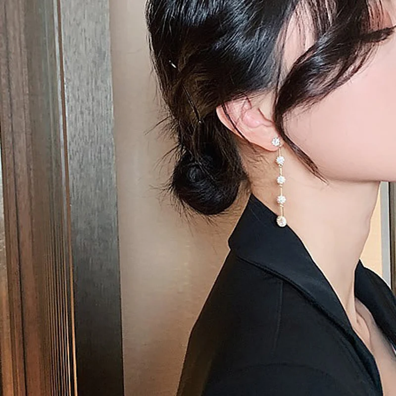 

Korean Fashion Star Moon Dangle Earrings For Women Temperament Pearl Rhinestone Geometric Statement Earrings Jewelry 2021 New