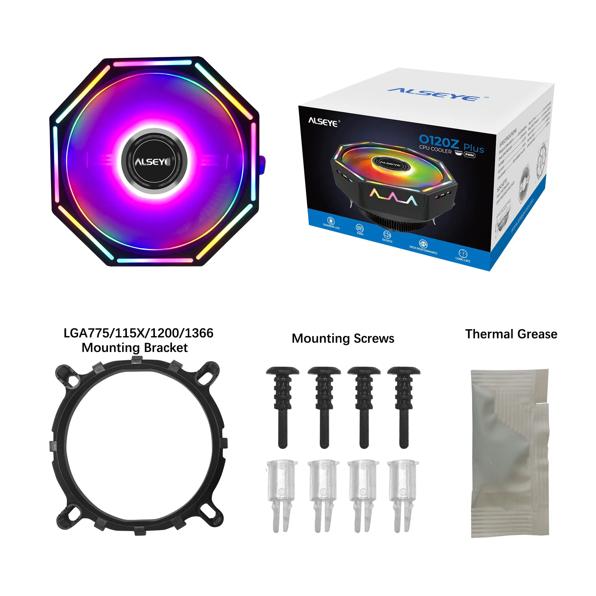 

Alseye O120z cpu cooler 4pin pwm rgb cooling fan silent radiator for intel 775 / 115x / am2 am3