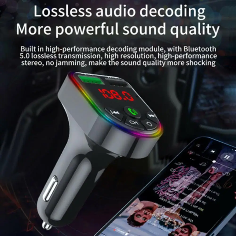 

Автомобильный FM-трансмиттер F6, беспроводной MP3-плеер BT5.0 с функцией громкой связи и USB, быстрая зарядка автомобиля, 12-24 В, TF U-диск