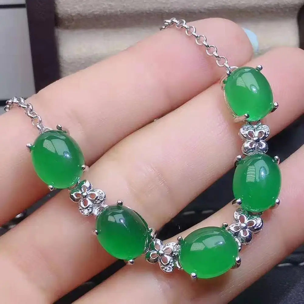 

Natural Green Chalcedony S925 Sterling Silver Bracelet Fashion Jewelry Parties Anniversary Gifts for Women MeiBaPJ FS