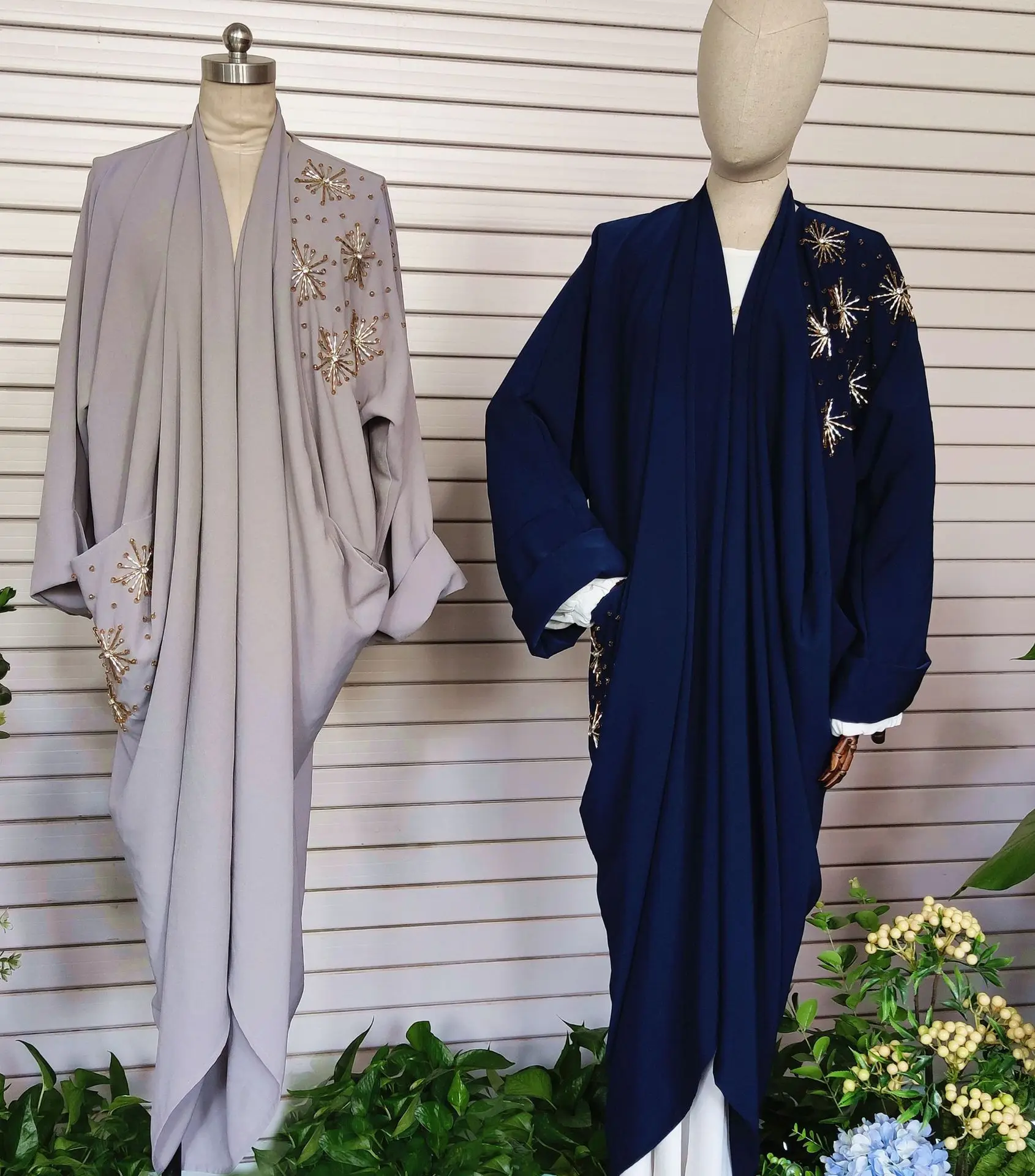 Muslim Dress Women Hand Sewn Bead Tube Jacket Middle East Muslim Fashion Abaya Dubai Abaya Turkey Muslim Long Dresses