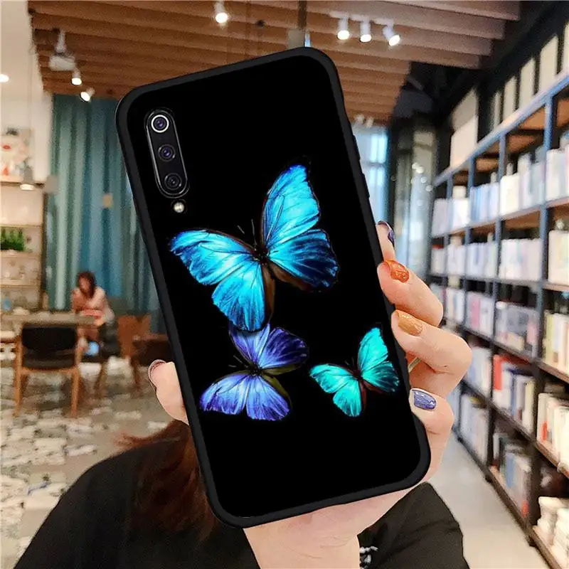 

Cute butterfly blue Phone Case black For Xiaomi Redmi mi note 7 8t 9 9t 9s 8 10 10t 11 pro lite K20 max 3