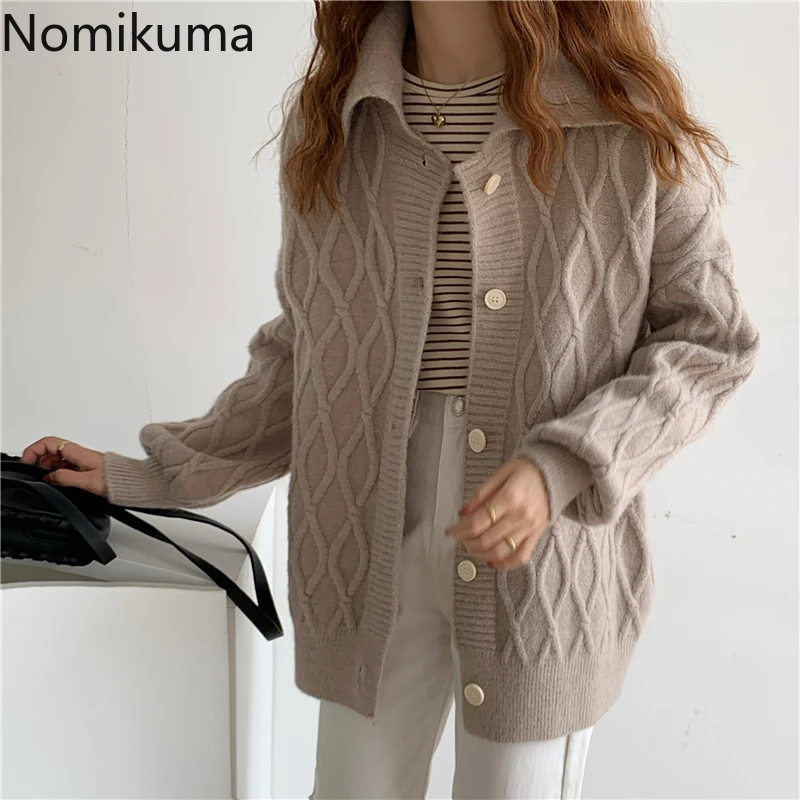 Корейский вязаный свитер Nomikuma пальто с длинным рукавом и отложным воротником