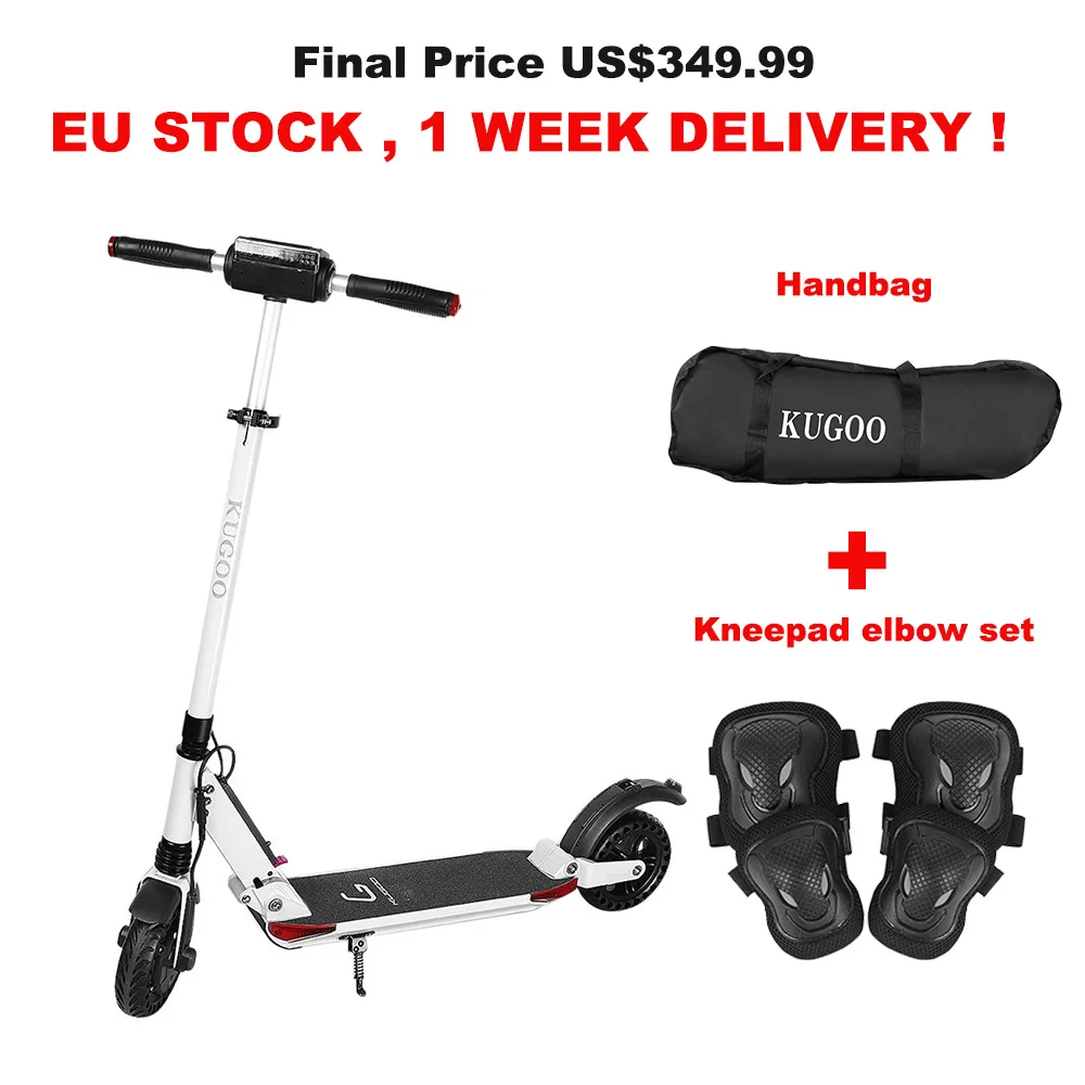 White Add Knee pads PL сток KUGOO S1 PRO складной электрический скутер 7.5AH 350 Вт ЖК-дисплей 3 режима скорости 8 дюймов Твердые сотовые взрывозащищенные шины - Цвет: White Add Knee pads