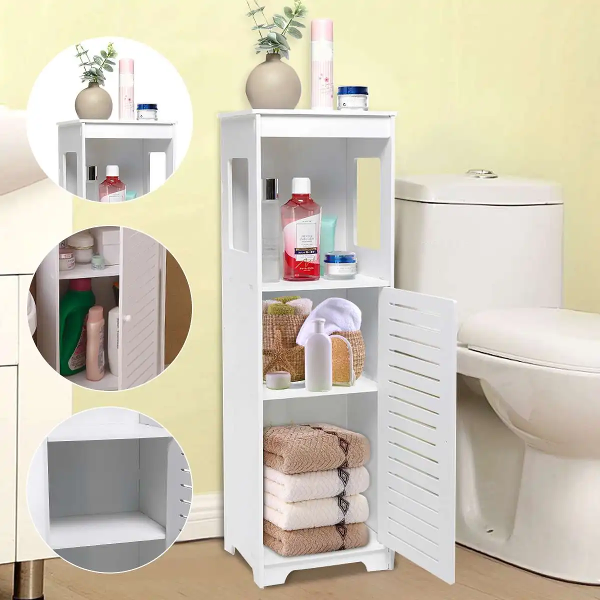 

4 Tiers Bathroom Storager Cabinet Toilet Shelf White Shelf Tissue Storage Rack Free Standing Home Bathroom Organizer
