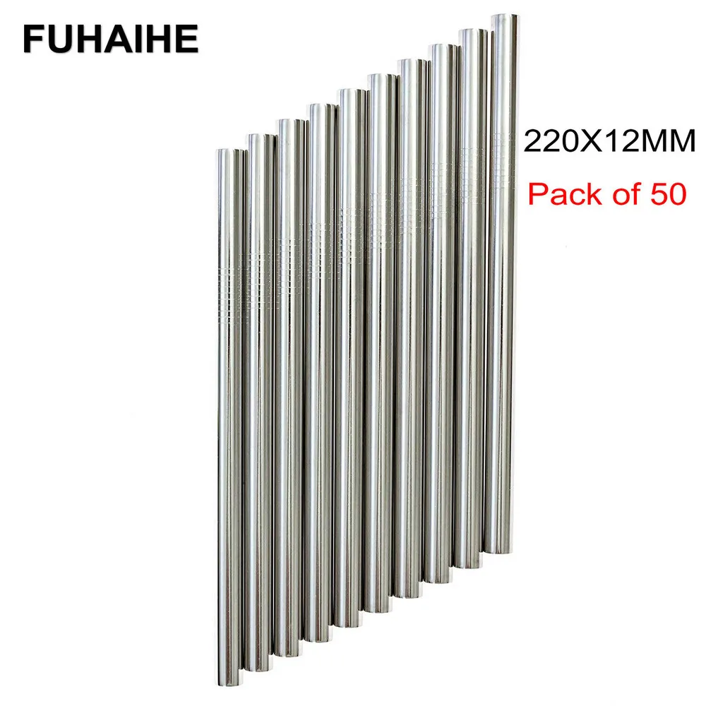FUHAIHE 100 шт./лот Экстра Широкий многоразовый 304 нержавеющая сталь Питьевая соломинка металлическая соломинка для тапиоки Жемчуг молочный чай - Цвет: PACK50