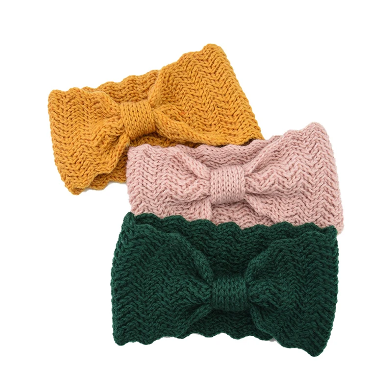 

Winter Ear Warmer Headband Turban Simple Knot Hair Ribbon Girl Knit Warm Crochet Elastic Hair Band Wide Wave Shaped Head Wrap