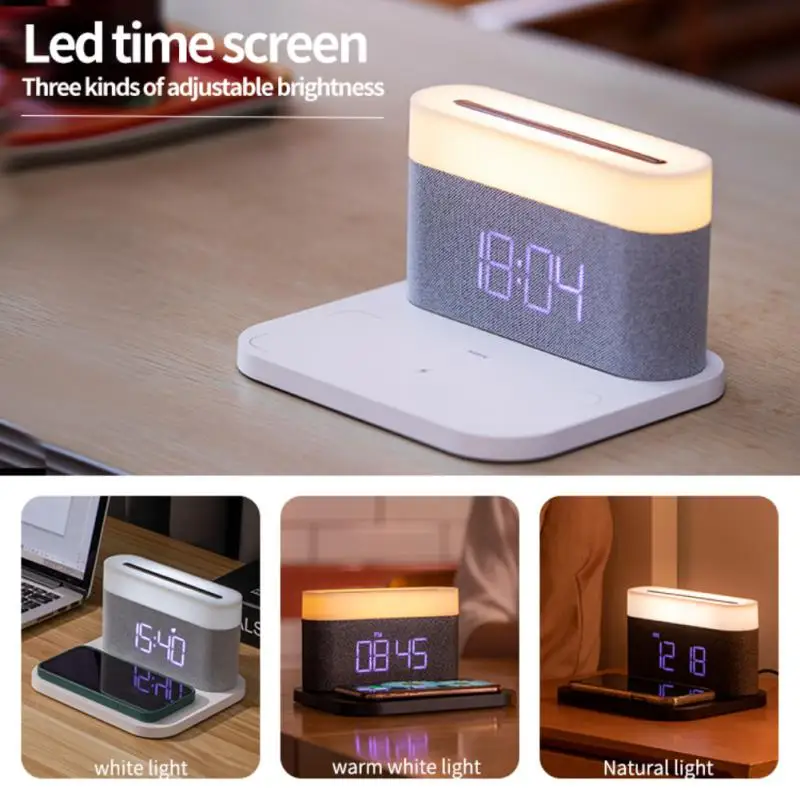 

With Clock Brightness Adjustable Wireless Charger Table Night Light S26 15w Station De Charge Sans Fast Charging Chargeur