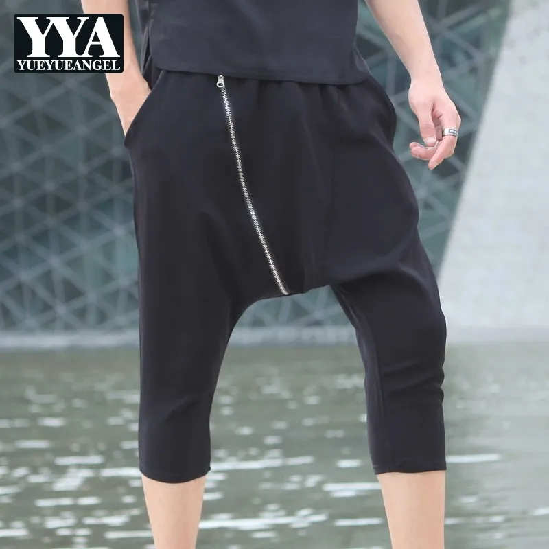 Летние модные мужские повседневные шаровары с низкой слонкой штаны на молнии