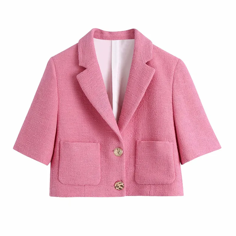 

Vogue Sweet Women V Neck Single-breasted Coat Tide Spring-autumn Fashion Ladie Office Minority Female Coat Short Textured Blazer