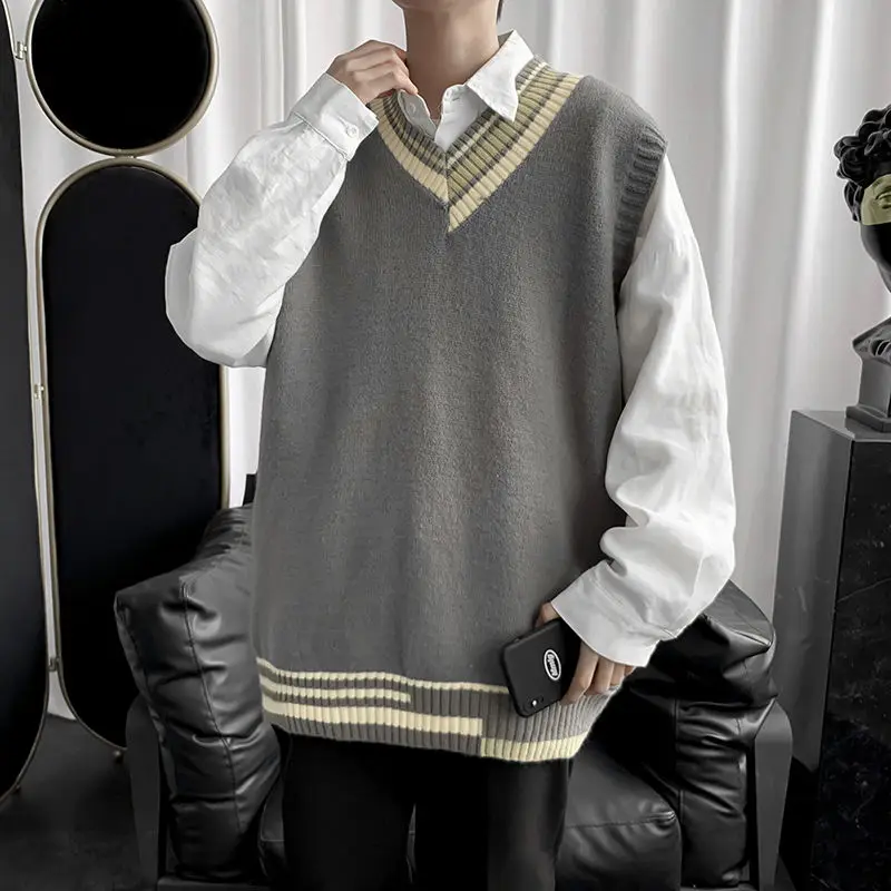 

Men's street wear, V-type sleeveless sweater, sweater, loose coat, clothes, vest, 2020 Kashmir fabric (fabric) m-2xl