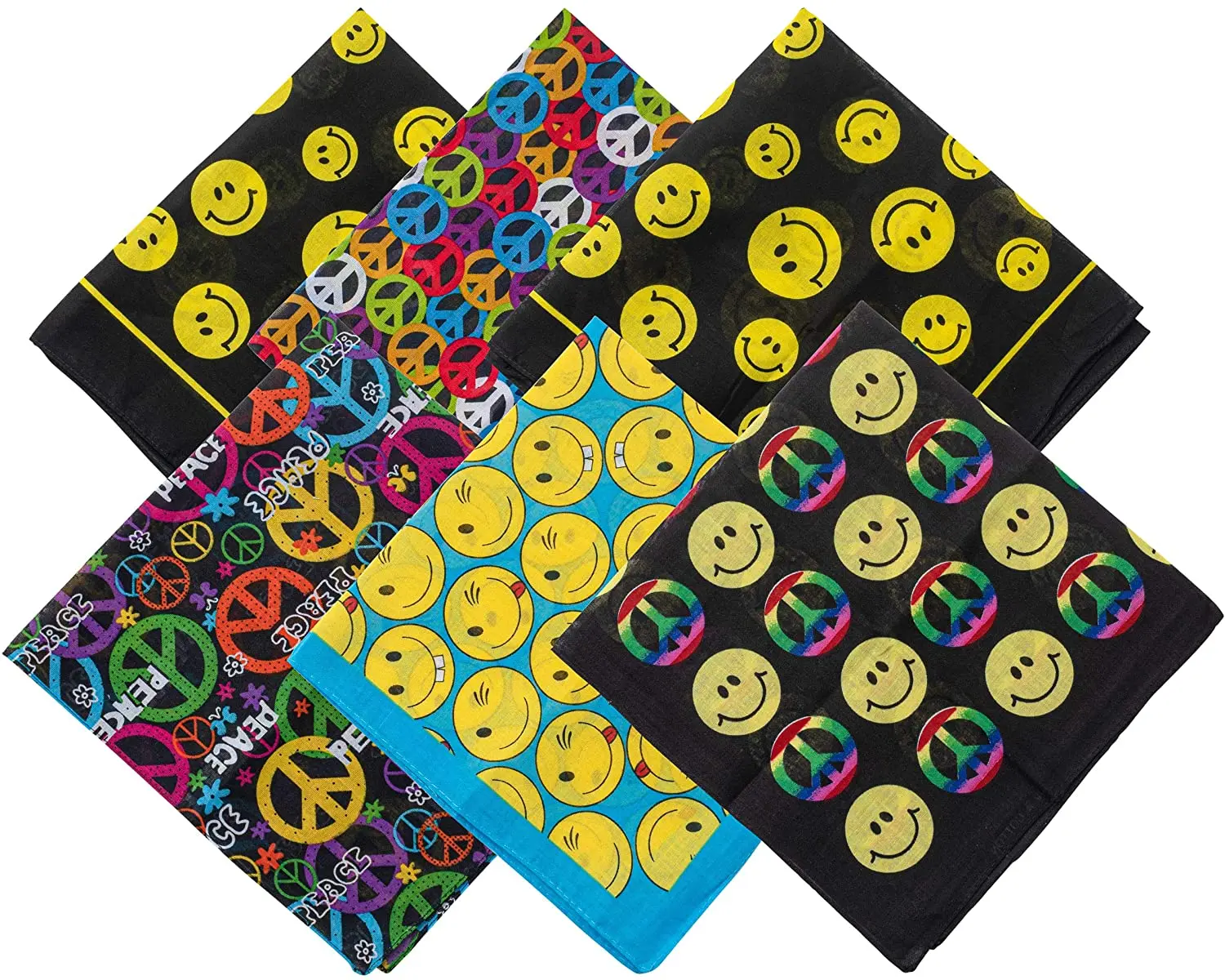 

Free Shipping 2021 New Fashion Yellow Face Smile and Peace Bandanas Headwear Scarf Square Scarves For Women/Men/kids