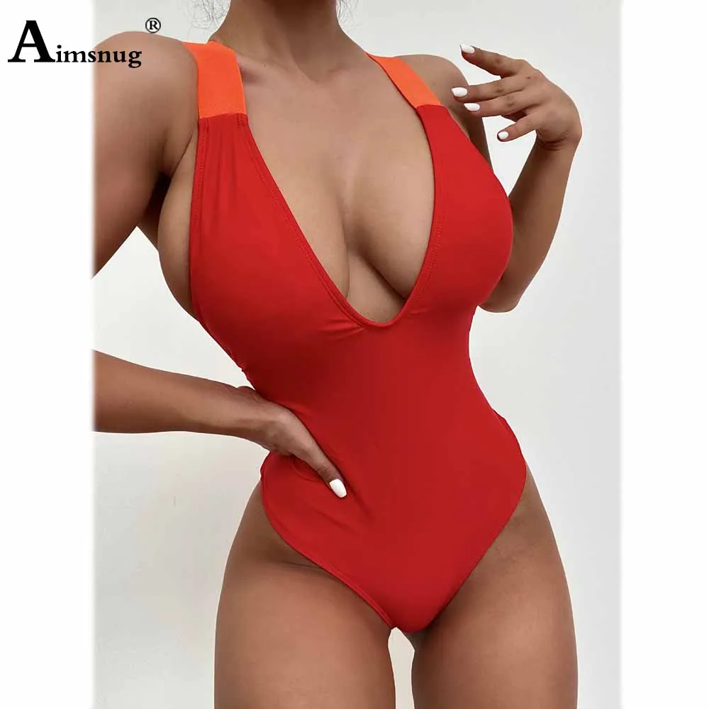 

High Waist Women Swimsuits 2021 Patchwork Strappy One Piece Swimwear Monokini Bathing Suit Female Sexy V-neck Onesie Beachwear