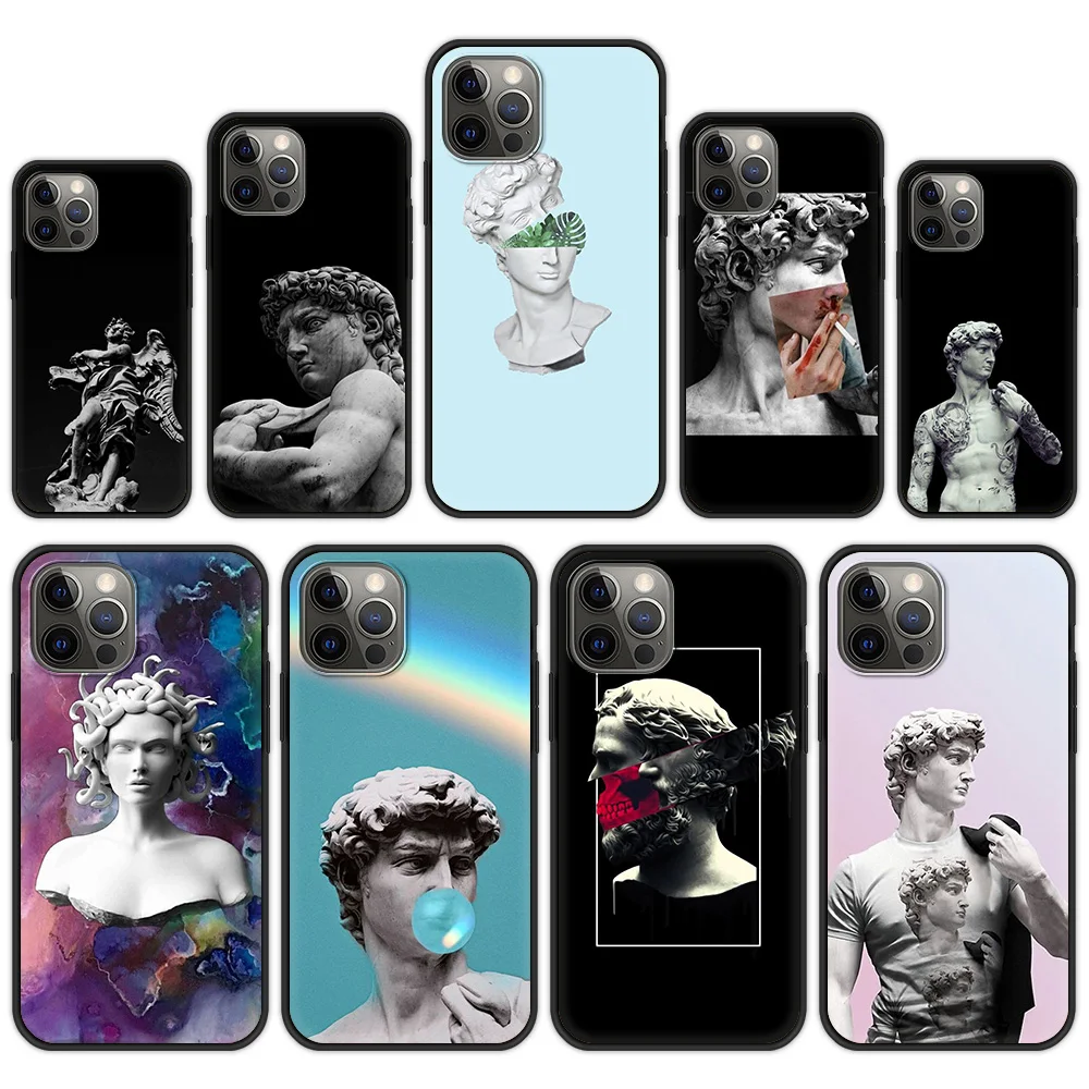 

Cartoon Statue Abstract Art Phone Case Cover For iPhone 13 12 11 Pro Max 8 7 Plus X XR XS Max SE 2020 Fundas Silicone Soft Shell