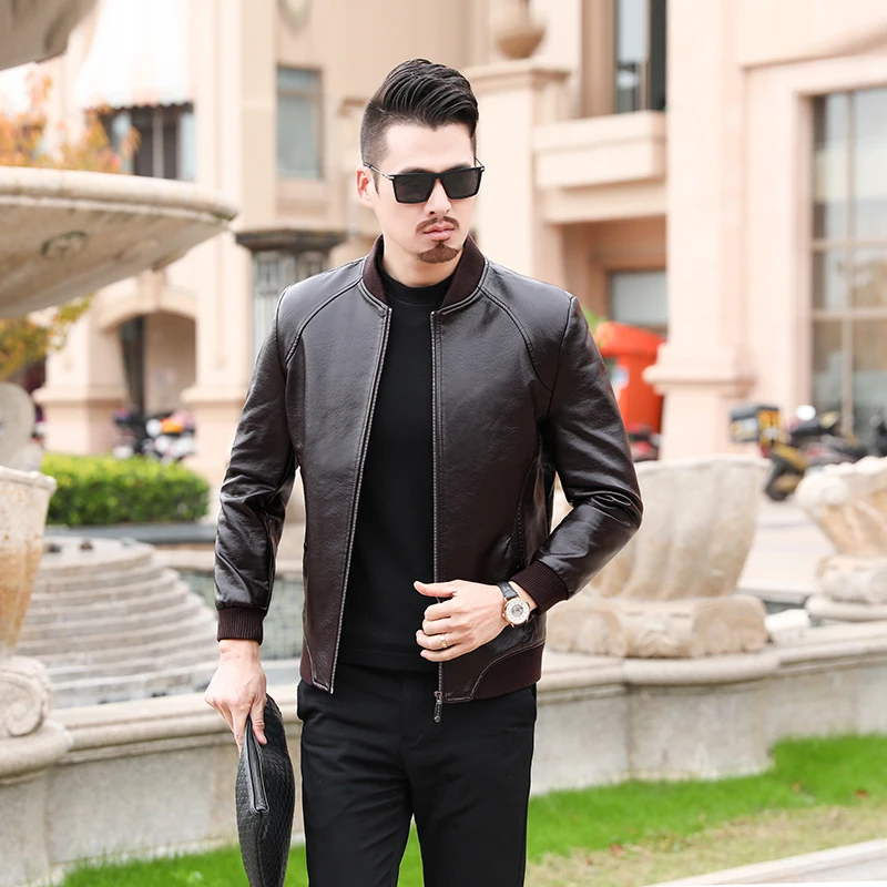 Мужская кожаная куртка приталенный воротник в Корейском стиле из искусственной