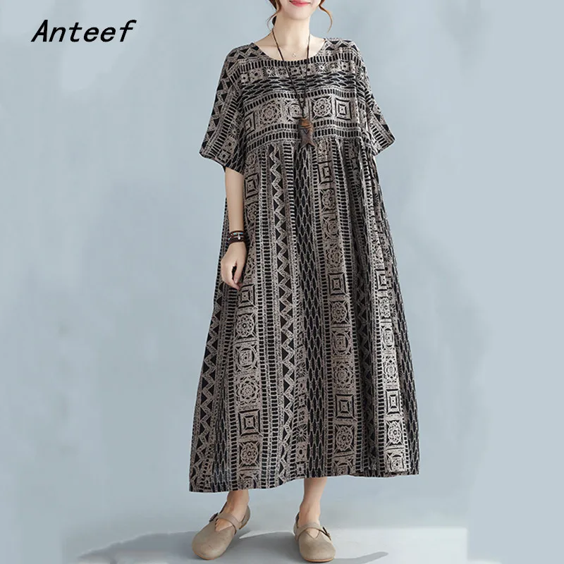 

Женское винтажное платье с цветочным принтом Anteef, повседневное Свободное длинное летнее платье с коротким рукавом, 2023