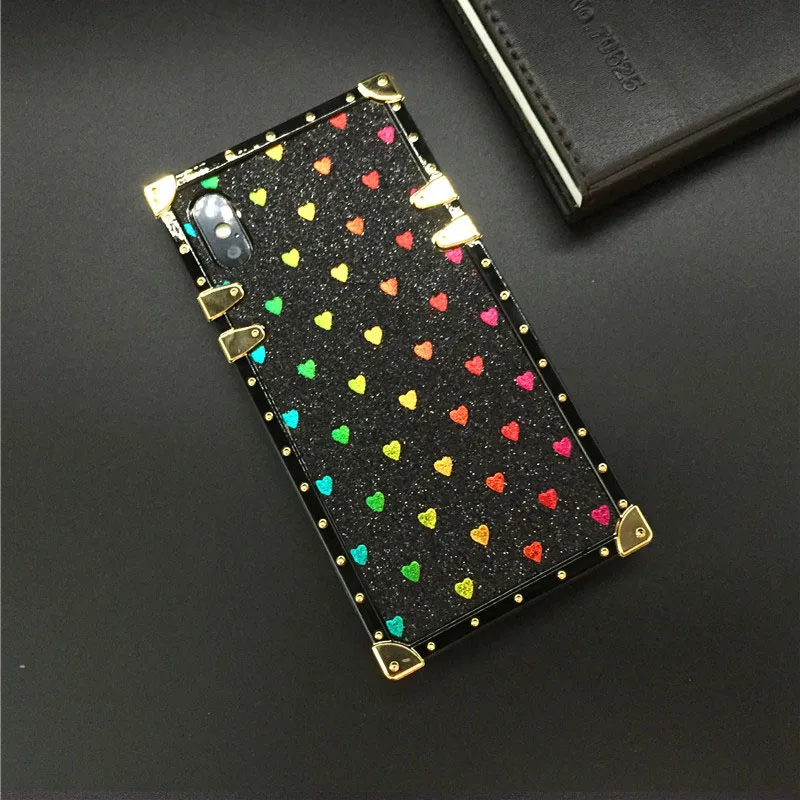 Роскошный чехол для телефона с Пчелой для iPhone 11 Pro X XR XS Max 8 7 Plus, квадратная Лазерная крышка с сердцем для samsung Galaxy S9 S10 Plus Note 10 Pro - Цвет: Black