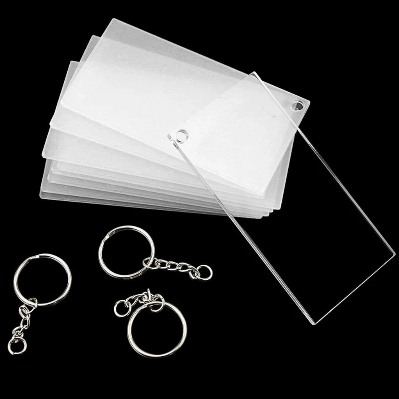 

Acrylic Keychain Blanks with Key Rings Rectangle Clear Discs Charms Transparent Circles Set for DIY Projects